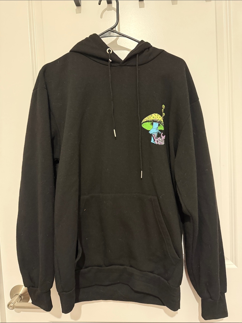 Miken Black Hoodie with Neon Mushroom Graphic